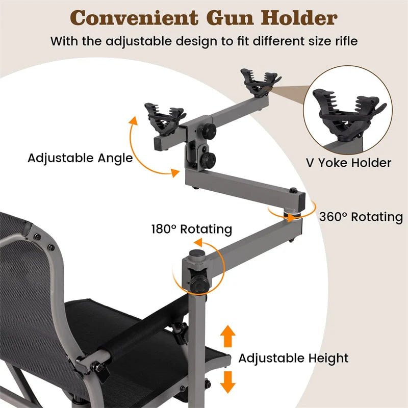 360° Swivel Hunting Chair with Adjustable Equipment Rest & Armrests, Folding All-Terrain Deer Blind Chair for Outdoor Camping, 330LBS Capacity