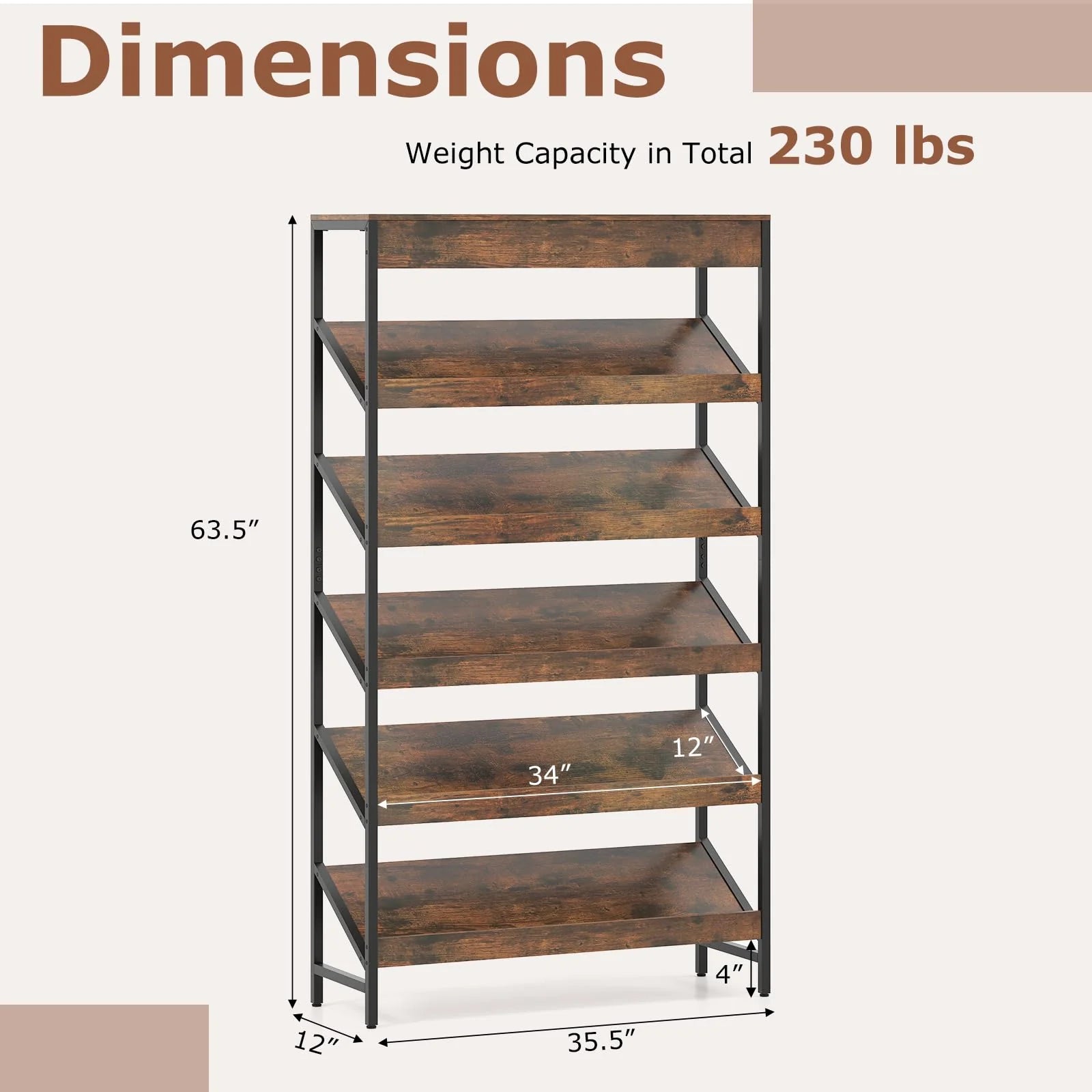 Tangkula 6-Tier Tall Freestanding Bookshelf with Angled Shelves for Home Office