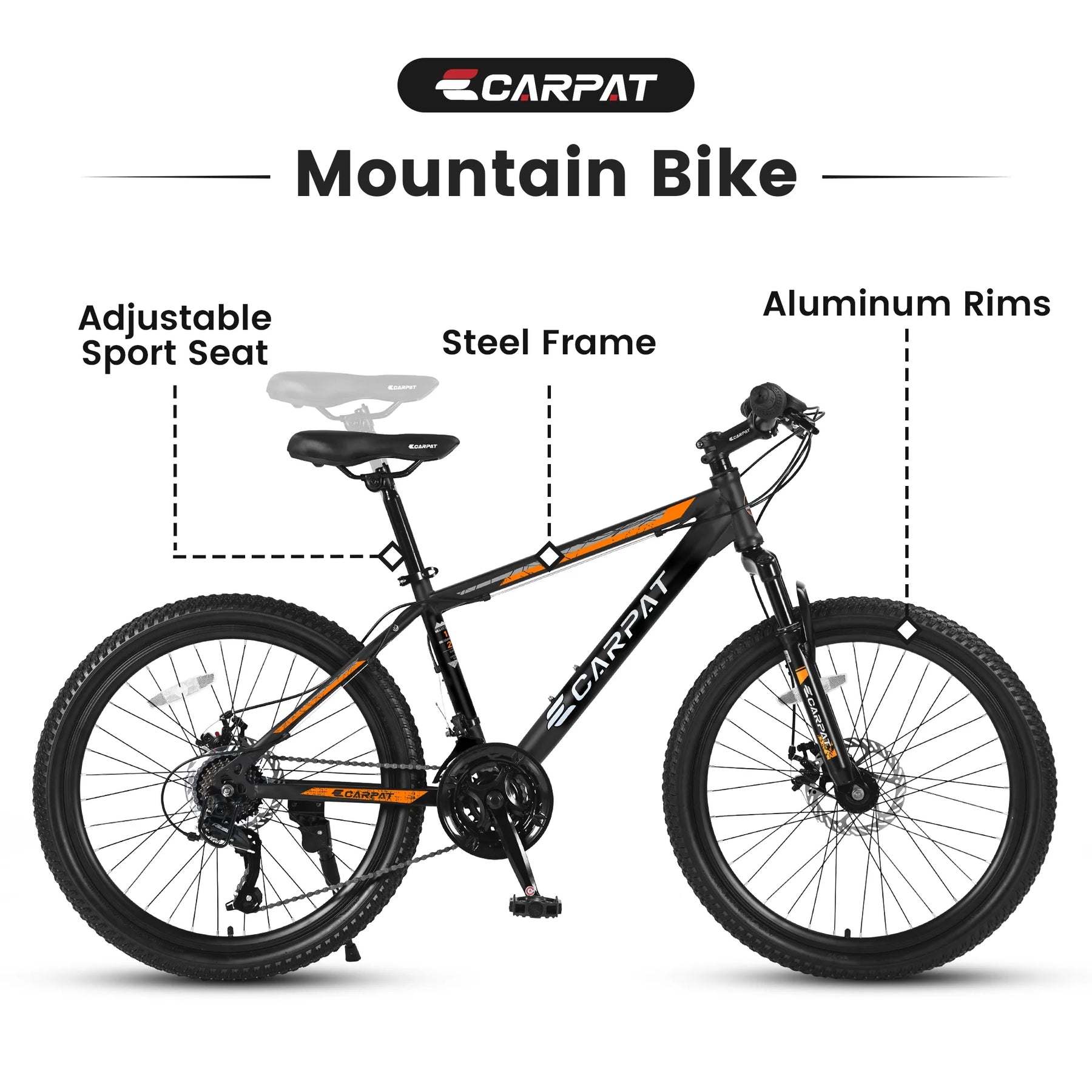 26 in Mountain Bike, Shimano 21 Speeds W/Mechanical Disc Brakes, High - Carbon Steel Frame, Suspension MTB Bikes Mountain Bicycle for Adult & Teenagers