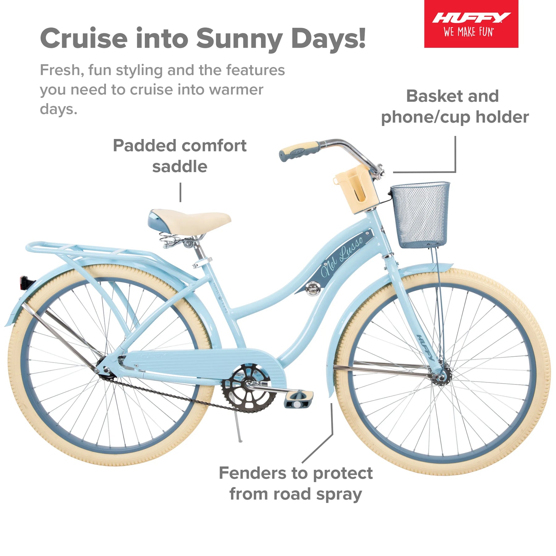 Huffy 26" Nel Lusso Cruiser Bike, Fits Riders 5'0"+, Light Blue, Adult, Women'S