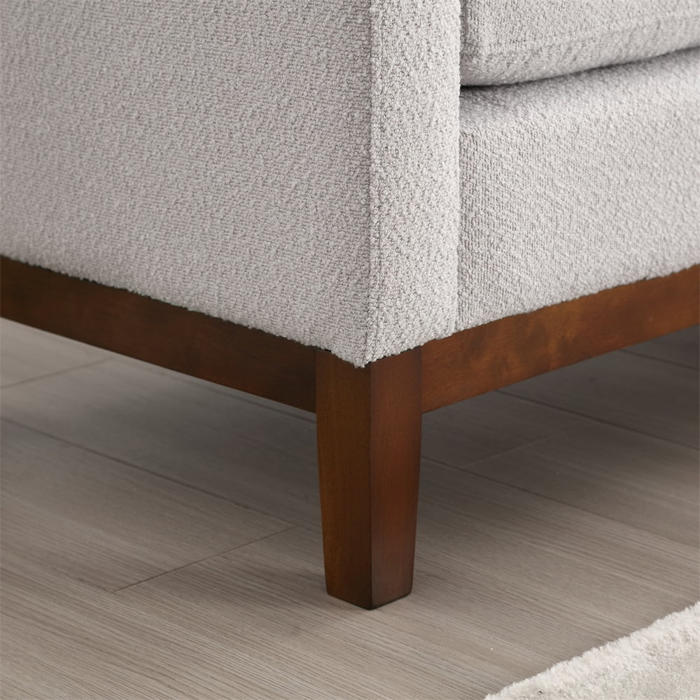 53.5"w Elegant Upholstered Bench with Wood Legs & Round Pillows, Comfy Boucle Fabric Footrest with Arms, Entryway Bench for End of Bed, Bedroom and Living Room, Ivory