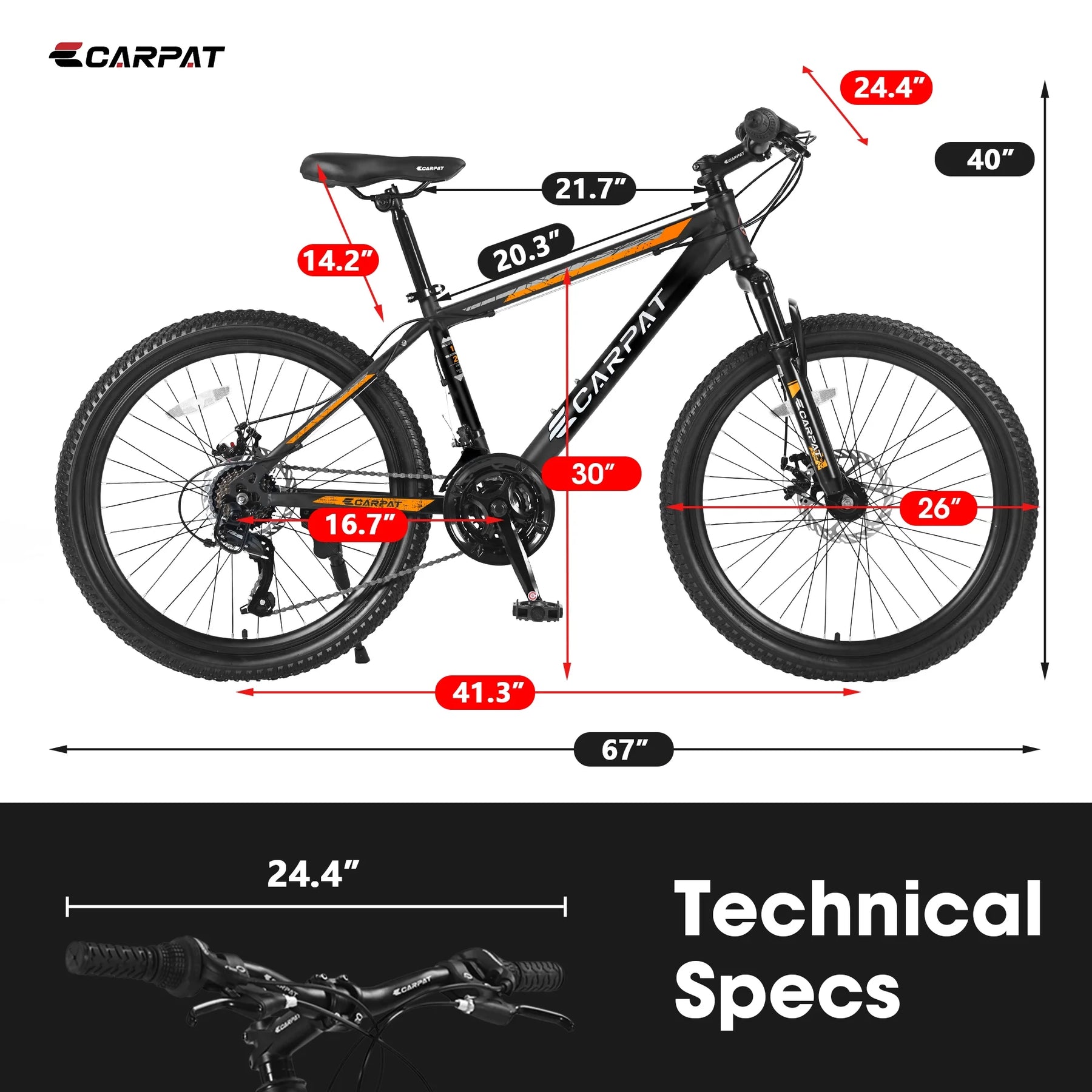 26 in Mountain Bike, Shimano 21 Speeds W/Mechanical Disc Brakes, High - Carbon Steel Frame, Suspension MTB Bikes Mountain Bicycle for Adult & Teenagers
