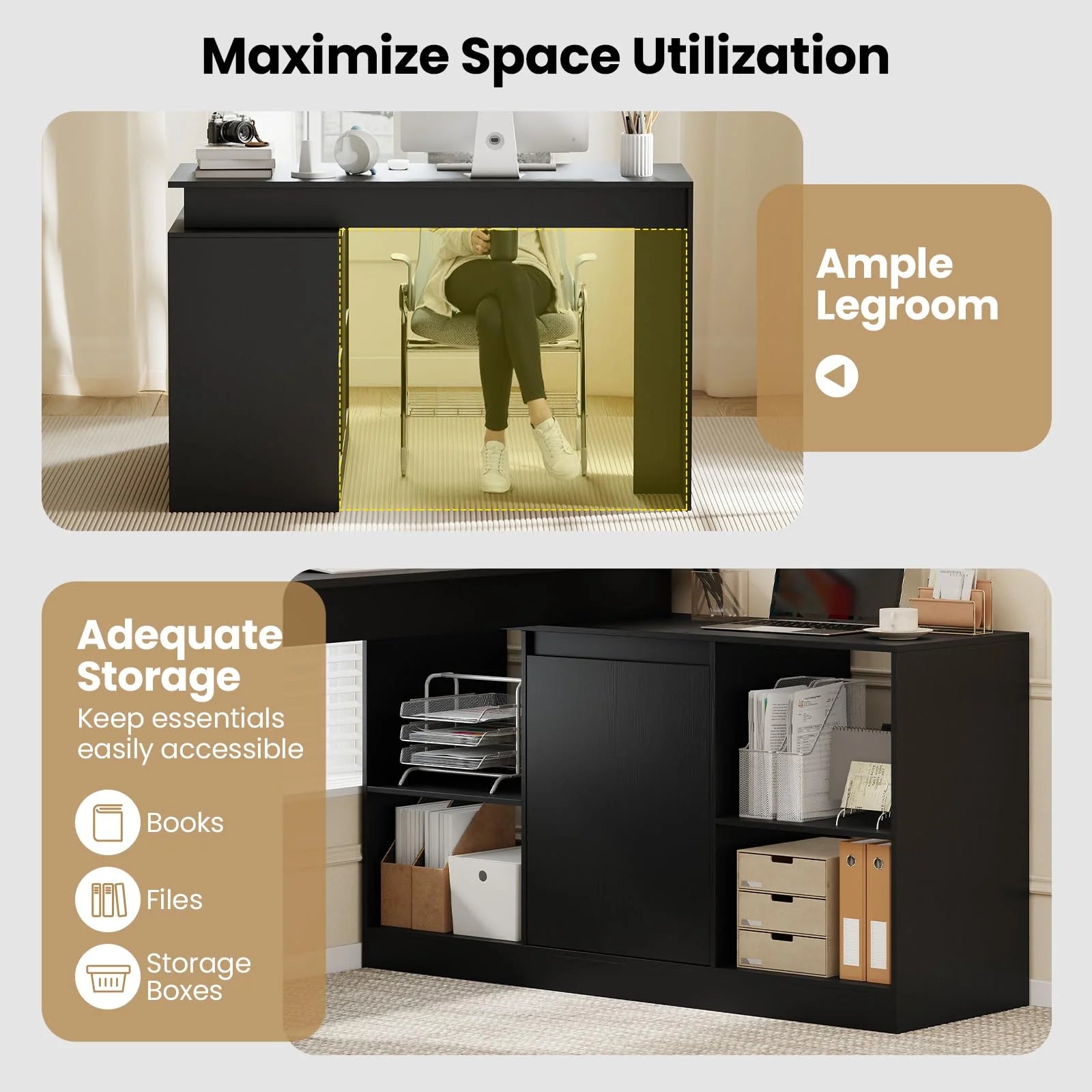 Tangkula L-Shaped 48" Reversible Corner Writing Desk with 2-Way Cabinet & 4 Storage Compartments