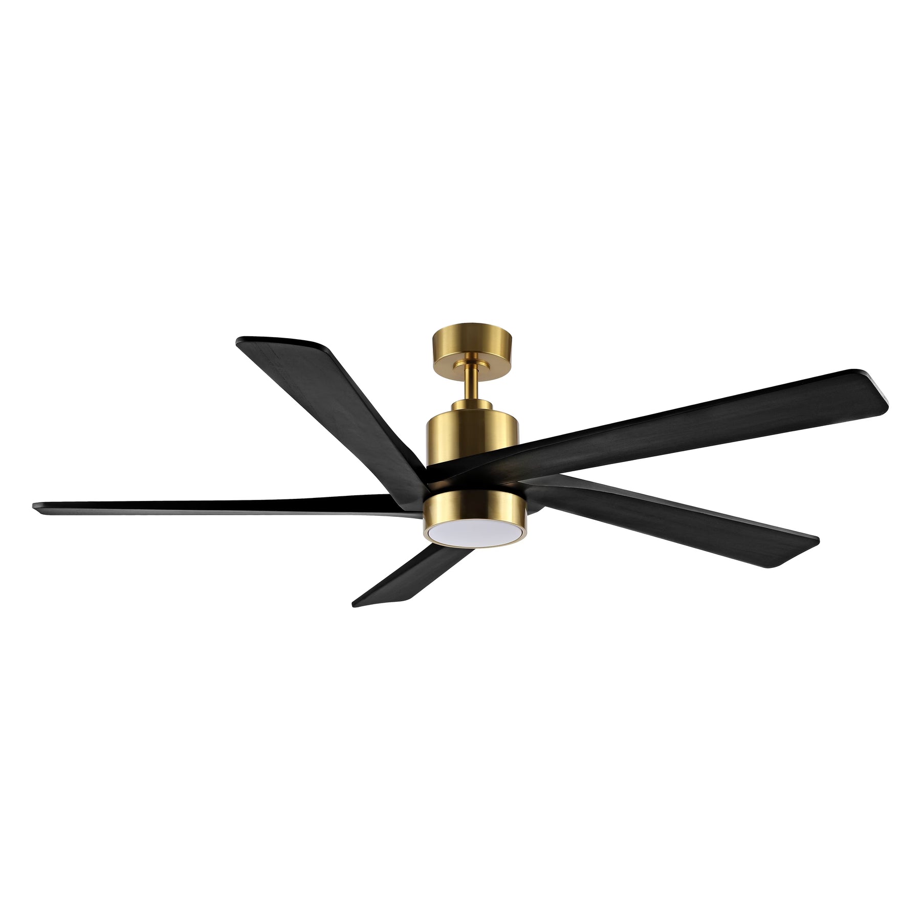 WINGBO 54 DC Ceiling Fan with Lights and Remote Control, 5 Reversible Carved Wood Blades Brass/Black
