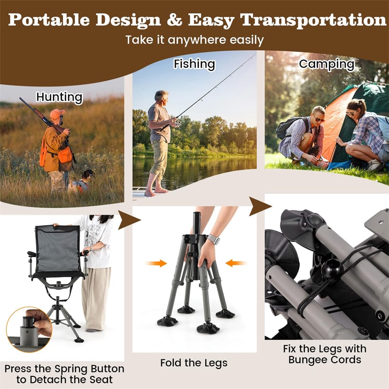 360° Swivel Hunting Chair with Adjustable Equipment Rest & Armrests, Folding All-Terrain Deer Blind Chair for Outdoor Camping, 330LBS Capacity