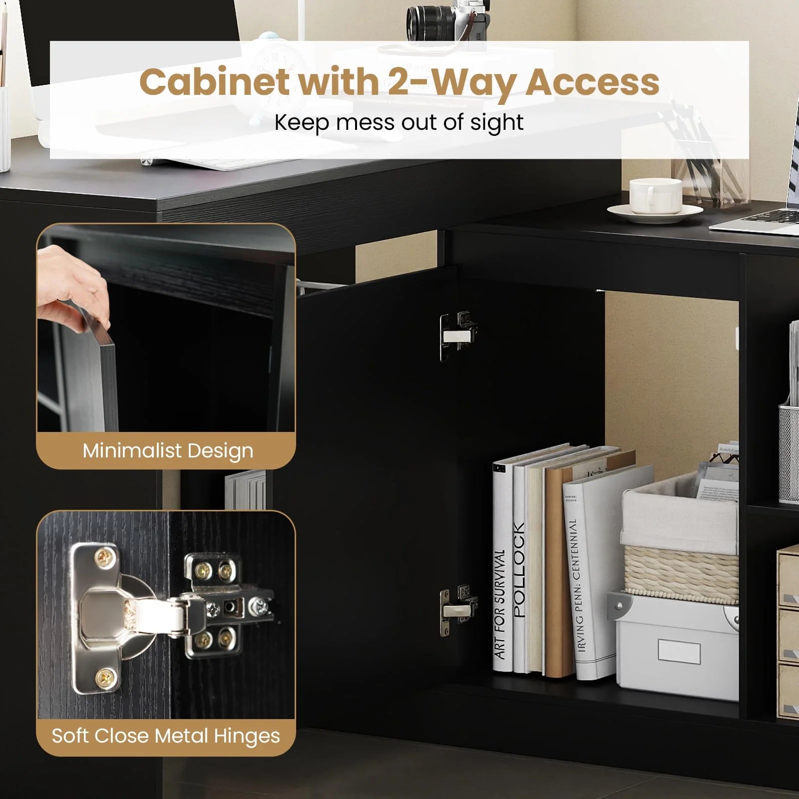 Tangkula L-Shaped 48" Reversible Corner Writing Desk with 2-Way Cabinet & 4 Storage Compartments