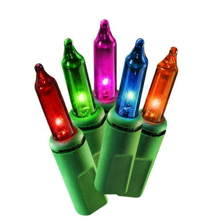 100 - Count Multicolor Incandescent Mini Christmas Lights, with Green Wire, 21', Holiday Time