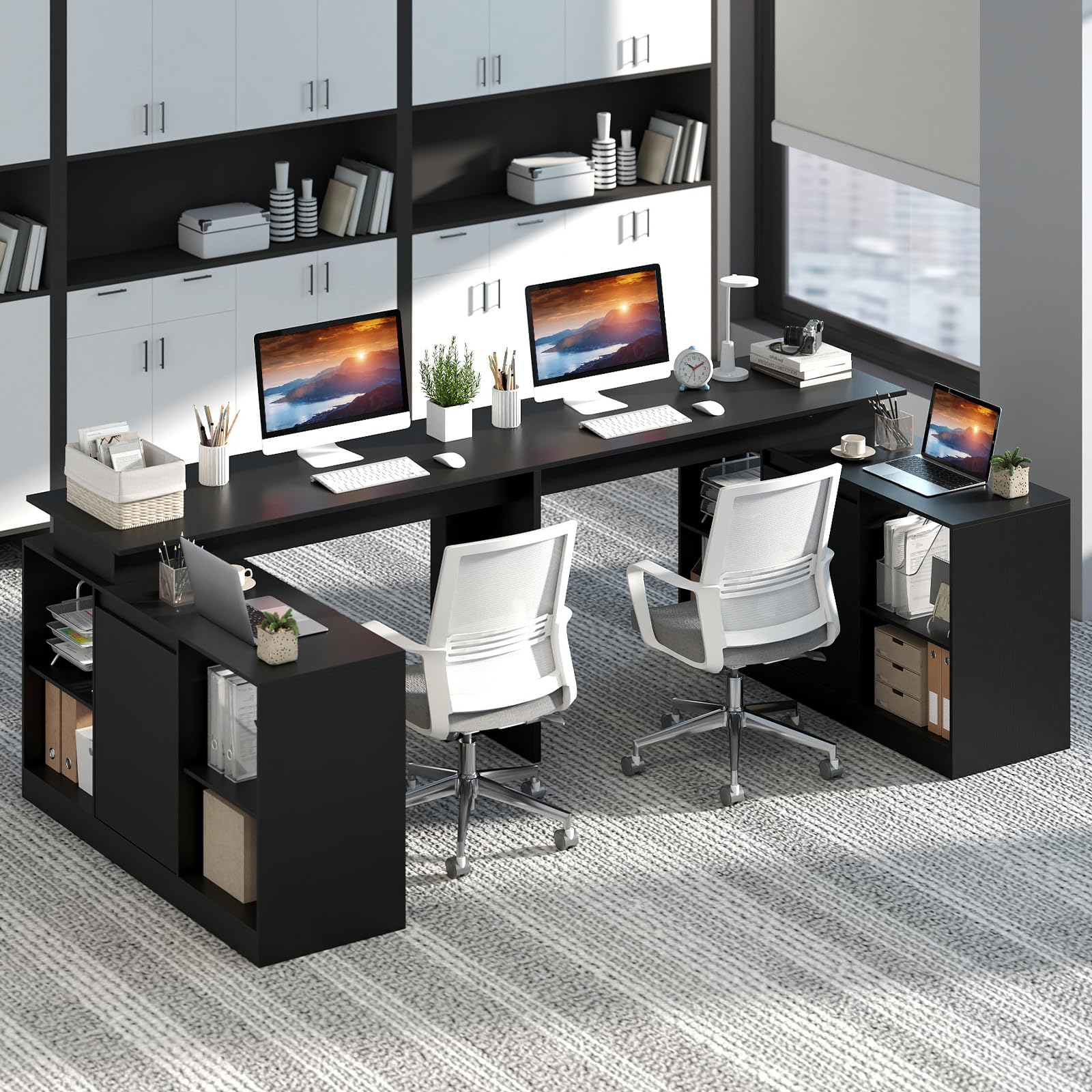 Tangkula L-Shaped 48" Reversible Corner Writing Desk with 2-Way Cabinet & 4 Storage Compartments