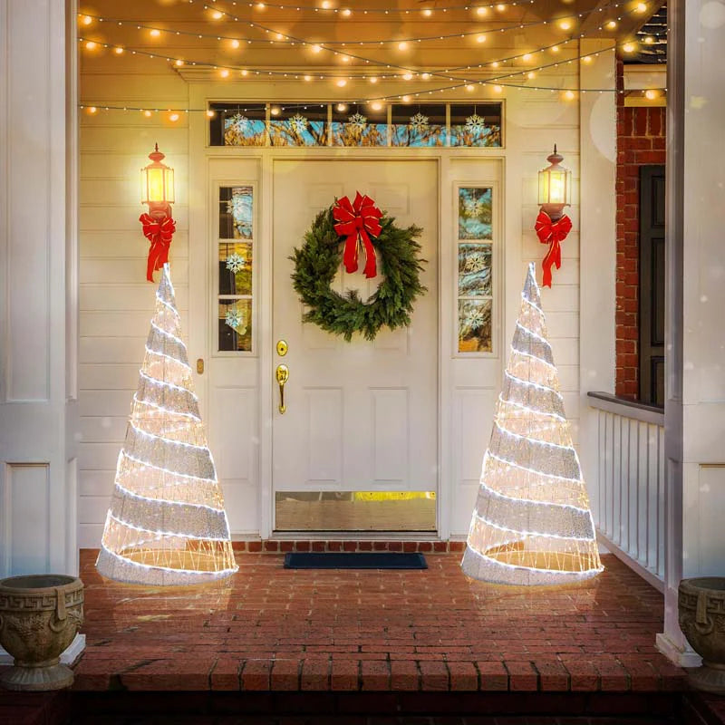 5 FT Pre-lit Christmas Cone Tree, Artificial Spiral Conic Tree with 300 Warm White & 250 Cold White LED Lights, Xmas Holiday Decor for Home Party