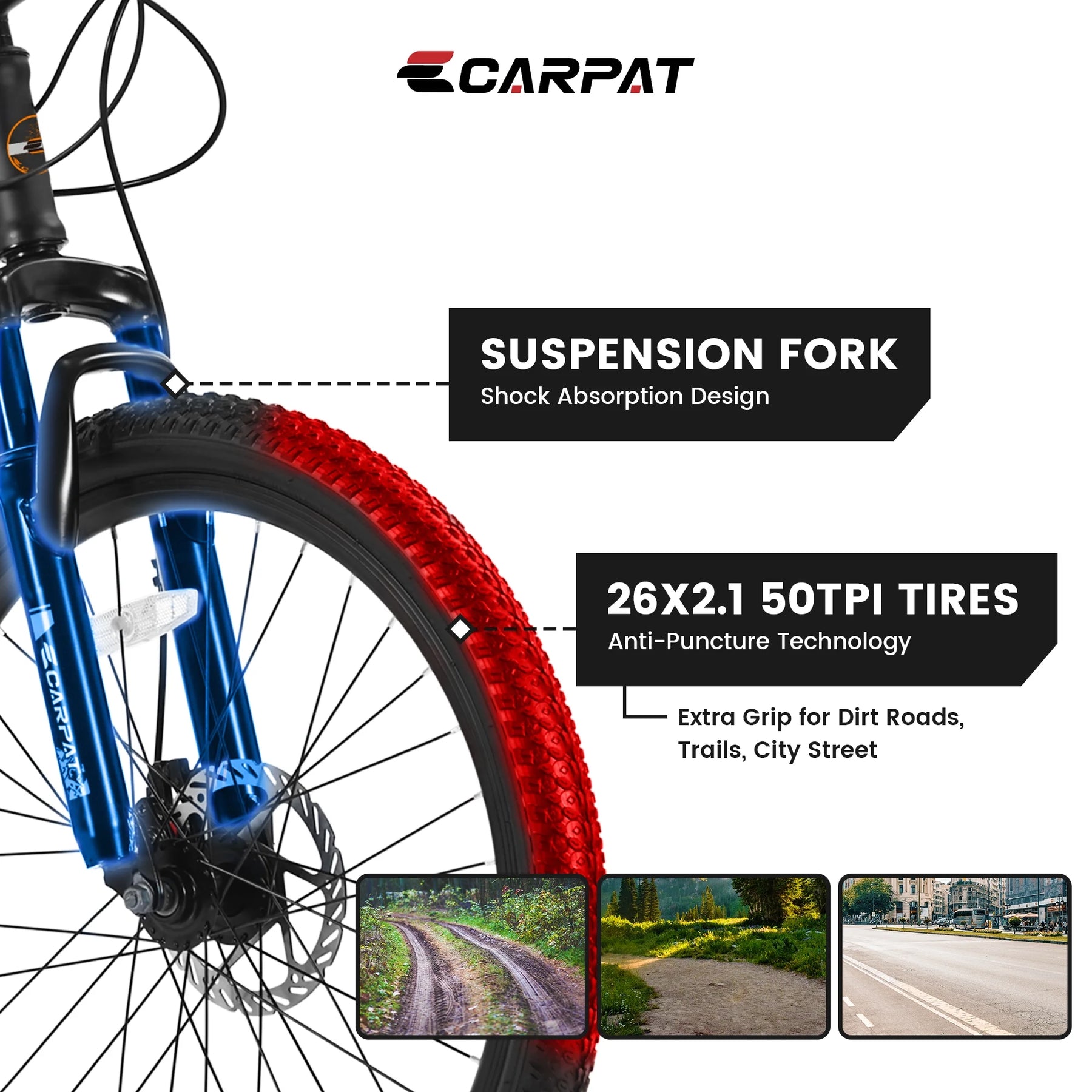 26 in Mountain Bike, Shimano 21 Speeds W/Mechanical Disc Brakes, High - Carbon Steel Frame, Suspension MTB Bikes Mountain Bicycle for Adult & Teenagers